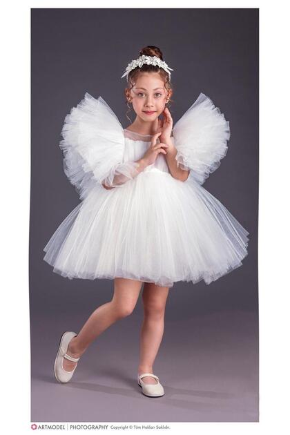 Girl's Tutu Skirt Puffy Sleeves Komotini Crowned Girl's Evening Dress