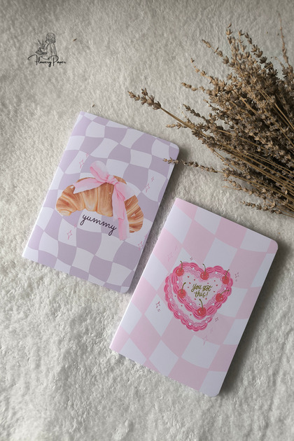 Kek Kruvasan Model 2'li Zımbalı Defter, 32 sayfa, Not Defteri, A5 ,Notepad, Defter