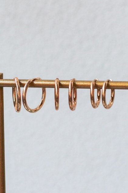 Gold Color Stainless Steel Large Medium Small Size Round Medium Thickness Set of 3 Shiny Hoop Earrings