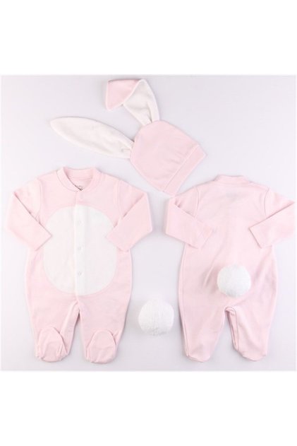 Pink Color Baby Bunny Pompom Bunny Ear Jumpsuit Baby Gift Baby Photographic Shooting Product