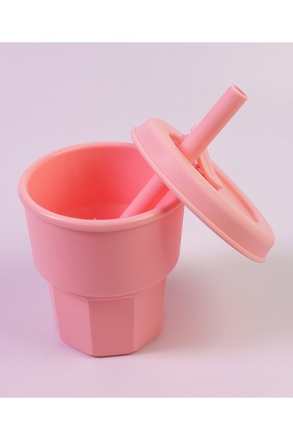 400mL Silicone Sippy Cup with Straw - Leakproof, BPA-Free Pink Non-Spill Lid for 6+ Months