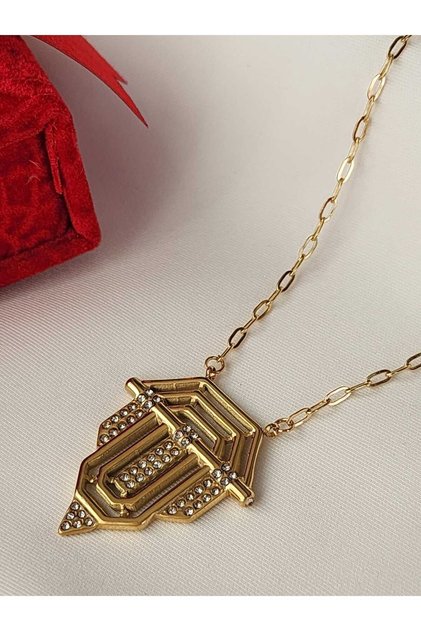 Steel Leyla Necklace Gold Stainless Water Resistant Stone Model 316L Steel