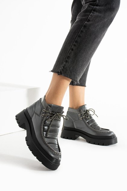 Women's Gray Parachute and Thin Stone Lace up Boots