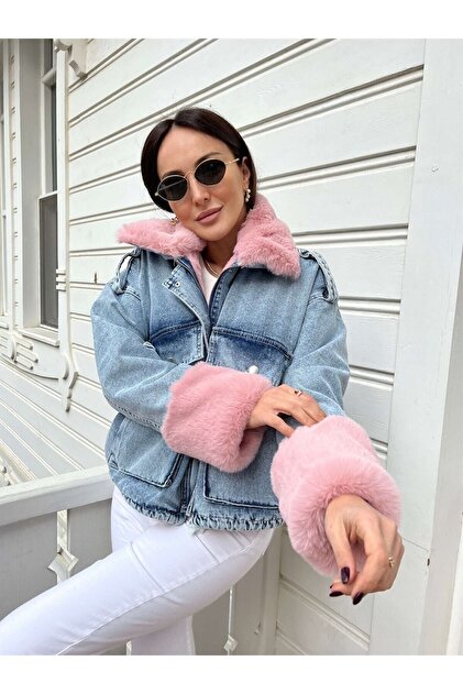 dblovedbrand Sagi Jeans - Kadın Kürklü Denim Kadın Mont Peluş Kot