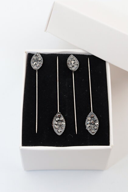 4-Piece Almond Stone Gray Scarf and Shawl Pin Set. Scarf Pin. Shawl Pin. Turban Pin. Headscarf Pin.