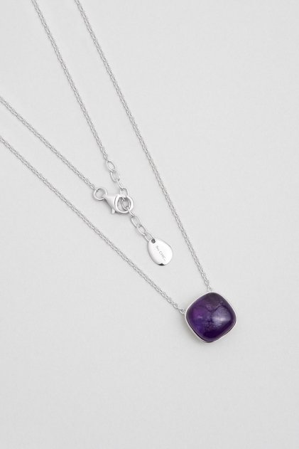 Violet 18 Ayar Beyaz Altın Kaplama 47 Cm Gümüş Ametist Kolye