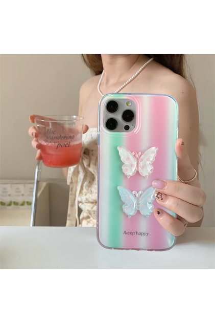 Pink Cute Epoxy Butterfly Ornament Case Compatible with iPhone 15 Pro