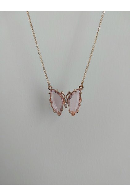 Zircon Stone Glass Butterfly Necklace