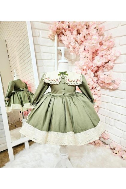 Green Flower Collar Baby Girl Dress,Birthday Dress,photo shooting dress,Suitable for Ages 0-10
