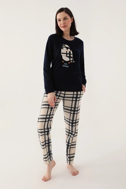 Cycling Neck Long Sleeve Women's Fleece Pjamas Suit