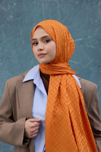 Fall Winter Silky Jacquard Shawl Orange 9019-03