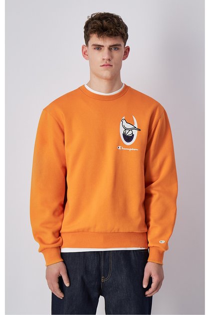 Eco Future Crewneck Sweatshirt Organik Pamuk Turuncu Erkek Sweatshirt -220427-OS025