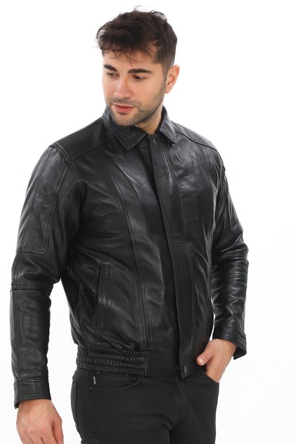Erkek Beli Lastikli Retro Hakiki Deri Mont