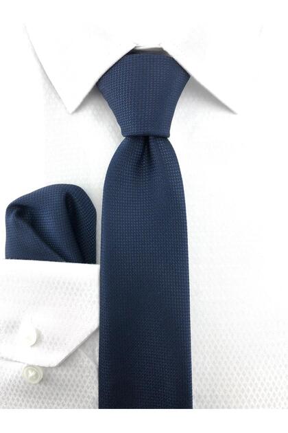 Light Navy Blue Oxford Pattern Handkerchief Tie