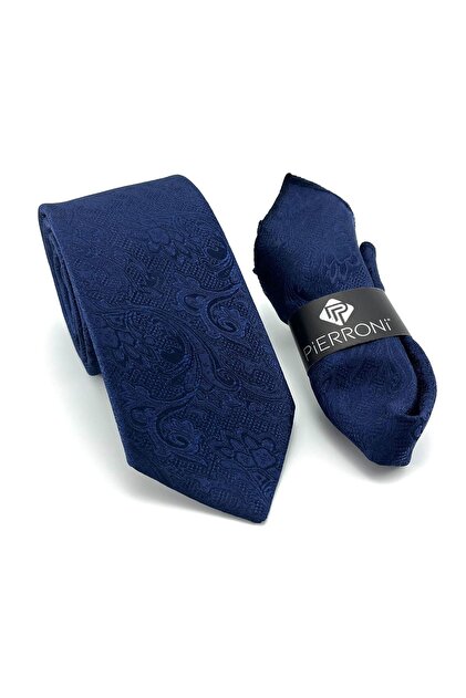 Navy Blue Patterned Handkerchief Tie