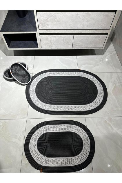 Anthracite/Grey Jute, Wicker, Bathroom Mat Set, Bathroom Basket Set, Mat Set, Bathroom
