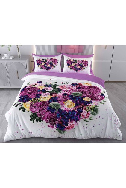 Heart Flowers Digital Printed 3D 3 Dimensional Double Duvet Cover Set Code: Flower Basket
