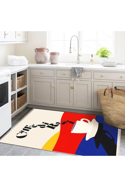 Efe Collection Multicolored Abstract Coffee Cup Patterned Woven Base Modern Decorative Carpet 06