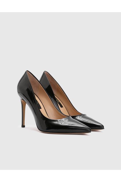 Nelli Hakiki Rugan Deri Kadın Siyah Stiletto