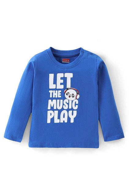100% Cotton Full Sleeves Tee With Panda & Text Graphics - Blue