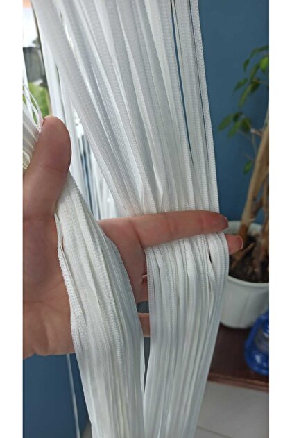 Straight Rope Broken White Color Width 100 cm Length 280 cm Ready Buttons Stitched Rope Curtain