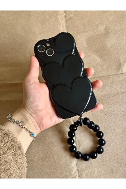 Iphone 15 (6.1 inç) Uyumlu Boncuk Bileklikli Parlak Love Kalp Kılıf
