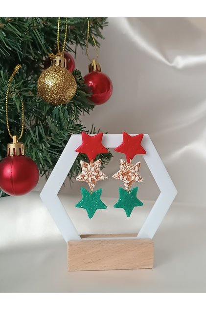 New Year's Accessory - Special Design Polymer Clay Earrings, Red Green and White Gift