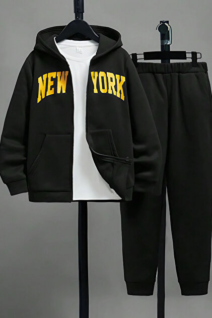 Fermuarlı New York Baskılı Unisex Alt Üst Eşofman Takımı