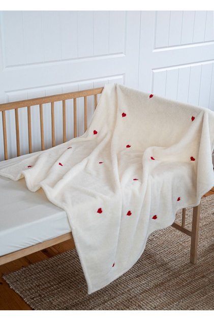 Wellsoft Peluş 100x110 Ekru Nakışlı Bebek Battaniyesi