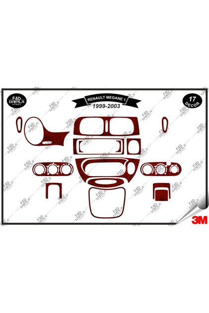 Renault Megane 1 (1999-2003) Dashboard Console Trim Chest Mahogany Veneer Set 17 Pieces Mahogany