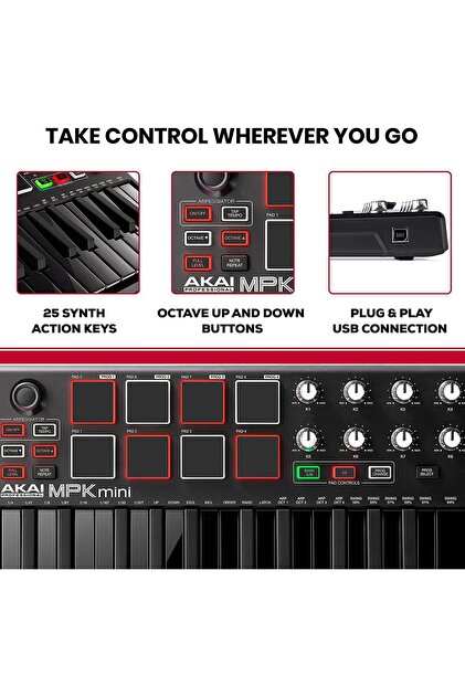 AKAI Mpkmini 2 Müzik Prodüksiyonu Klavye Kontrol Cihazı Siyah