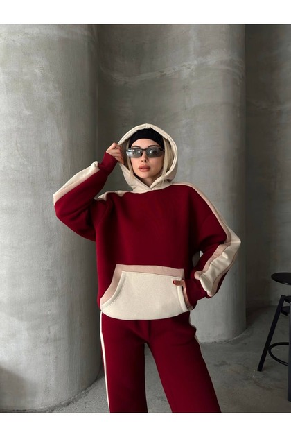 Oversized Hooded Garni?Li? 3 Thread Raised Wide Leg Tracksuit Set