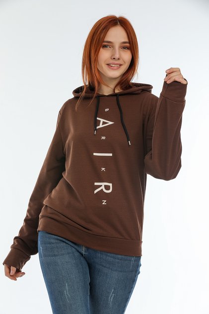 Women's Hooded Oversize Fit Air Printed Thin Sweatshirt Spr22swk162