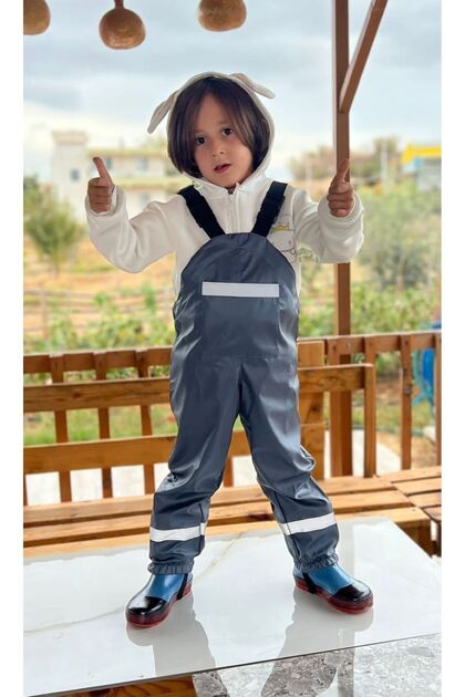 Unisex Çocuk Yağmur Tulumu ve Pantolonu Füme