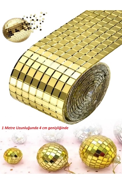 GOLD RENK 1 Metre Uzunluğunda Aynalı Mozaik Taşlı Dekor Bandı 4 cm x 1 mt