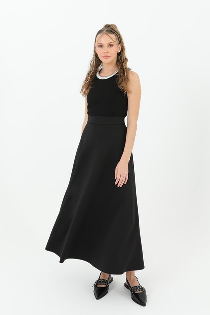 Women's Flared Scuba Skirt -18217Etk - Black