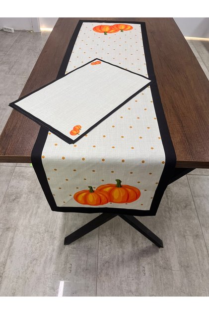 Orange Pumpkin Patterned Runner and American Placemat 40 X 140