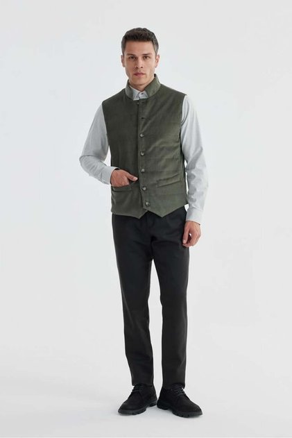 Khaki Judge Collar Double Sided Slim Fit Vest