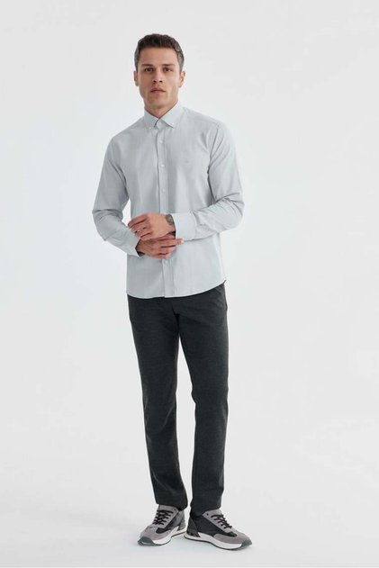 Gray Slim Fit Patterned Cotton Button Collar Shirt