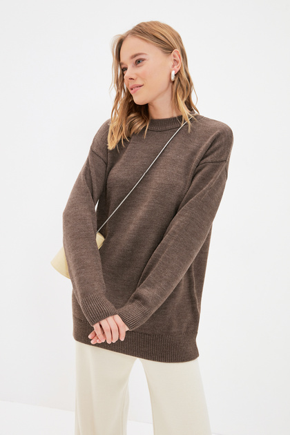 Kahverengi Bisiklet Yaka Loose Fit Triko Kazak TCTAW22AK0045