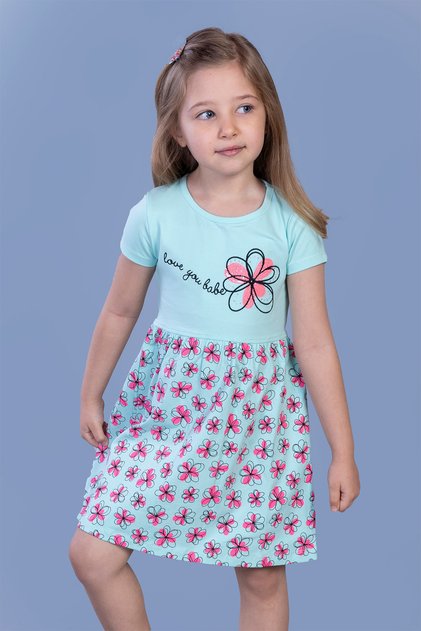 Girl's Flower Patterned Text Embroidered Sequin Stone Embroidered Dress