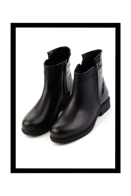 Siyah Hakiki Deri Kadın Bot & Bootie K02586307003