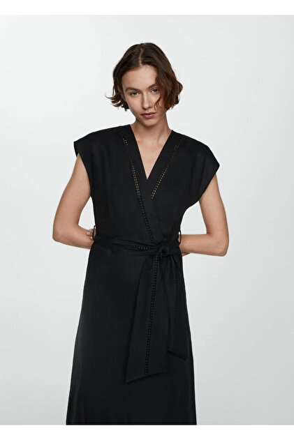 MANGO 100% Linen Tie Detailed Dress- Trendyol