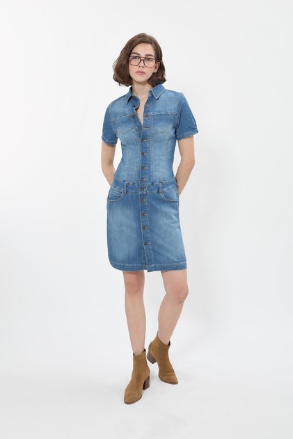 Women's Full-Length Button-Down Jean Dress
