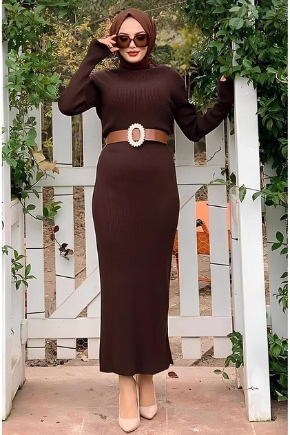 Turtleneck Body-Hugging Women's Knitwear Long Dress 125 cm