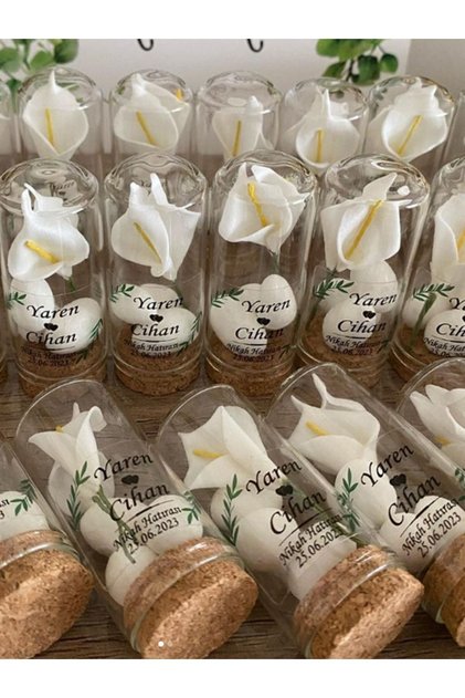 Nikah Şekeri Cam Fanus 50 Adet Nikah Şekeri Kardelen Çiçek ve Badem Şekerli