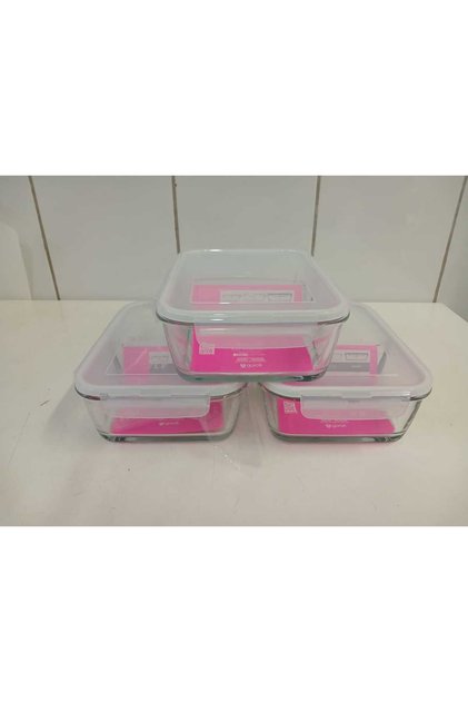 Feyzade Set of 3 Rectable Storage Containers with Lock - 1700Cc White Lid Frs-299