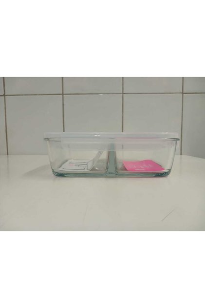 Feyzade Fresco Glass Locked Rectangle Storage Container 1 Piece 1700Cc White Lid Frs-299