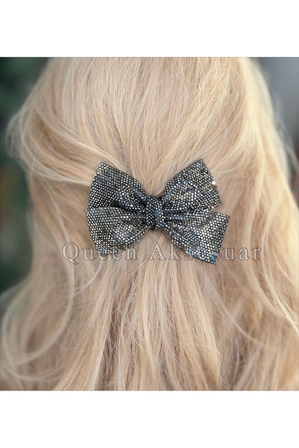 Imported Luxury French Model Complete Crystal Shiny Black Smoked Stone Paved Bow Automatic Buckle