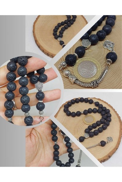 Lava Stone Black Colored 33 Prayer Beads 10mm (9028)